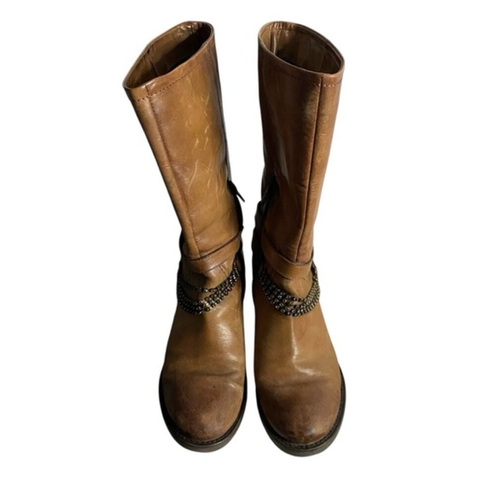 Arnold Churgin Women's Tan Classic Western Studded Buckle Leather Boots